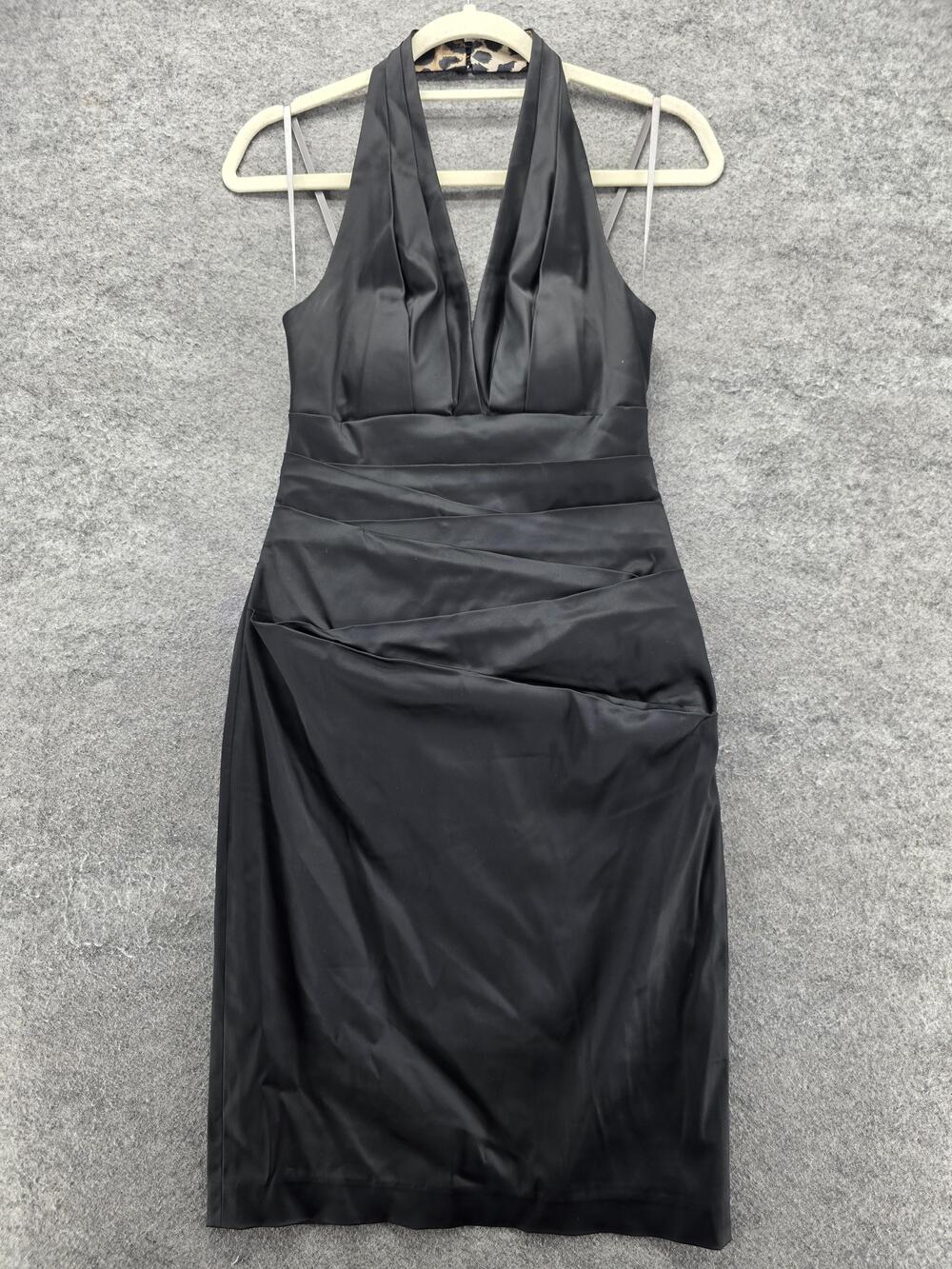Muse Dress Womens 0 Black Halter Sheath Bodycon Knee Length Back Zip Satin